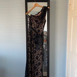 Formal Black/Tan One Shoulder Lace Dress